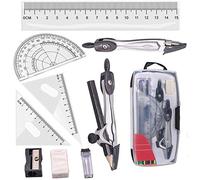 Geometry Compass Set, 10pcs School Math Protractor Kit Rulers Educational Drawing Set For Student Maths and Home Schooling Drafting in Carry Case