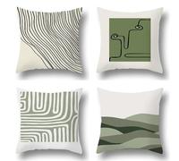 Geometry Cushion Covers 45x45 cm Set of 4, Outdoor Cushions Waterproof Linen Square Throw Pillow Cases Green Sofa Cushion Covers, with Invisible Zipper for Garden Patio Bench Outside Furniture R-211