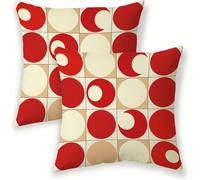 Geometry Cushion Covers 50 x 50 cm, Linen Decorative Throw Pillow Covers Red Square Pillow Cases 2 Pack 20 X 20 Inch, with Invisible Zipper Pillowcases for Living Room, Couch Bed, Bedroom SJ-213