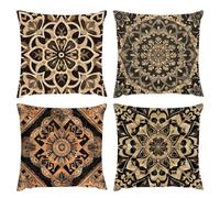 Geometry Cushion Covers 70x70cm, Set of 4 Outdoor Waterproof Flower Garden Cushions Velvet Square Pillow Covers Decorative Cushion Cover with Invisible Zipper, for Sofa Bedroom Patio Home Decor S1-899