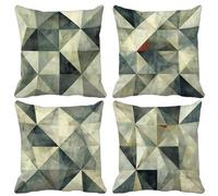 Geometry Cushion Covers Set of 4, Soft Decorative Pillows Sage Green Sofa Cushions Square Sofa Pillows with Invisible Zipper for Couch Sofa Bedroom Living Room Decor Spring 80 x 80 cm -lsy25044Q