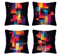 Geometry Cushion Covers, Square Soft Velvet Cushion Covers 45x45cm, Set of 4 Plain Decorative Throw Pillow Cases with Invisible Zipper, Decorative Pillows for Sofa Bedroom Living Room Home Decor J-73