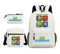 Geometry Dash Children's Backpack 3-piece 17-inch Large Capacity Book Bag + Stylish Satchel + Personalized Pen Case, Suitable for Everyday School and Outdoor (A12)