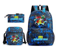 Geometry Dash Children's Backpack 3-piece 17-inch Large Size Book Bag + Satchel + Pen Case, Perfect for Everyday School and Outdoors (A5)
