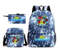 Geometry Dash Children's Backpack 3-piece 17-inch Large Size Book Bag + Satchel + Pen Case, Perfect for Everyday School and Outdoors (A3)