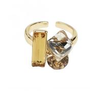 Geometry Glass Crystal Statement Ring for Women, Gold-Tone Adjustable Open Band Comfort Fit - Art Deco Y2K Elegant Cube Cocktail Party Promise Wedding Engagement Jewellery (Gold)