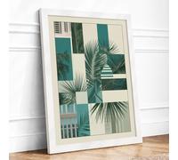 Geometry in Green Modern Framed Wall Art Print A2 (59.4×42cm) White, Wall Decor for Living Room, Bedroom, Office & Home, Ready to Hang, Art Gift