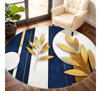 Geometry Leaf Round Rug 150cm, Simple Leaf Circle Rugs, Abstract Geometry Rug, Washable Round Carpet for Kitchen Dining Living Room Bathroom Beneath the Furniture