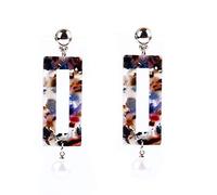Geometry Long Pearl Earrings Women's Square Marble Pattern Drop Earrings Temperament Rectangular Solid Colour Economical Practical Design