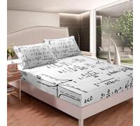 Geometry Mathematics Fitted Sheet Small Double 4ft White 3D Fitted Sheets Deep Pocket 12 inch 30 cm Bottom Sheet Ultra Soft Microfibre Bedding Set with 2 Pillowcases a/1952