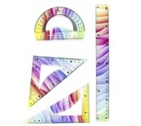Geometry Measurement Tools Set of 4 Plastic Flexible Rulers Including Protractor, Triangle Rulers, and Straight Edge for Accurate Drawing (30cm)