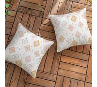 Geometry Outdoor Cushions Waterproof Decorative Linen Throw Pillow Covers 65x65cm / 26x26Inches, Set of 2 Square Garden Cushion Covers with Invisible Zipper for Living Room Sofa Garden, White L-L63