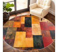 Geometry Round Area Rug 60cm, Retro Color Blocks Rug, Graffiti Grid Circle Rugs, Low-Pile Round Rugs for Kitchen Dining Living Room Bathroom Beneath the Furniture