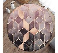Geometry Round Rug Black Brown Soft Washable Non Slip Bathroom Rug for Bedroom Sofa Coffee Table Kids Room Decor 120cm Outdoor Circle Rug