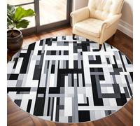 Geometry Rug, Stripe Round Rug 120cm, Black and White Circle Rugs, Washable Circle Carpet for Dining Living Room Bathroom Under the Sofa
