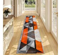 Geometry Runners for Hallways,50x150cm, Abstract Geometric Modern Triangle Grey and Orange Luxurious Lattice Pattern Carpet Non Slip Washable Long Kitchen Runner Rug for Entryway Front Porch Bedroom
