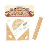 Geometry Set 7 Piece Compass Set, Ruler, Protractor and Eraser, brown, See | Protractor and Compass Set for School Study Upper Level Drawing Design Art Exam Students Children