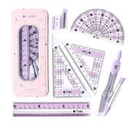 Geometry Set(7Pcs) Clear Scale Ruler Set Comprehensive Math Includes Rulers, Rubber, Compass & Refill Student Supplies for Learning, Drawing Ruler