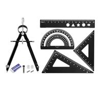 Geometry Set for Students - 6 Pcs Protractor and Compass Set with Aluminum Alloy Ruler, 45° & 60° Triangle Rulers, Protractor, Compass, Lead Refill, and Eraser - Maths Drawing Tool for School & Exams