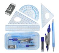 Geometry Set for Students, 8 PCS Math Protractor Compass, Essential School Supplies with Rulers, Box, Pencil, Eraser, Compass, Protractor for Class Supplies, School