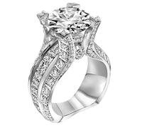 Geometry Shaped Big Rhinestone Ring Diamond Wheel Ring Elegant Geometry Rhinestone Ring Full Diamond Rings for Women Size 6 10 Western Style Rings (Silver, 6)