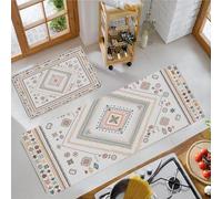 Geometry Symbols Kitchen Rug Set 2 Piece, Non Slip Anti Fatigue Beige Kitchen Mat, Machine Washable Traditional Ethnic Style Floor Mat, for Hallway Dining Room Home Decoration 50x80cm+50x150cm