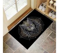 Geometry Wolf Head Doormat - Non-slip Washable Doormat, Heavy Duty Dirt Trapper, Gothic Mystery Art Floormat for Indoor/Ourdoor Use, Front Entrance and Kitchen 40 x 60 cm, Black