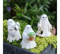 Geonoy 3Pcs Halloweens Ghost Figurine, Cute Gardening Ghost Halloweens Decorations, Resin Miniature Ghost Statue for Home Flower Pot Bedroom Bonsai