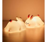 Geonoy Cute Bunny Night Light, Silicone Bunny Bedside Lamp, Big Face Rabbit Silicone Touch Lamp, Portable Bunny Light with USB Rechargeable, Cute Baby Night Lamp Cordless, Bedroom Decor