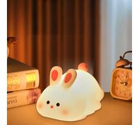 Geonoy Cute Bunny Night Light, Silicone Bunny Bedside Lamp, Big Face Rabbit Silicone Touch Lamp, Portable Bunny Light with USB Rechargeable, Cute Baby Night Lamp Cordless, Bedroom Decor