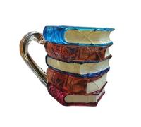 Geonoy Painted Book Mug, 3D Stained Glass Book Stack Mug, 300ml Reading Coffee Cup with Insulated Handle, for Hot or Cold Brews, for Books Lovers Readers Teachers Literary Friends