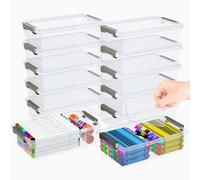 GEOPHIA 12 Pack Extra Large Pencil Box with Removable Dividers, Thickened Plastic Pencil Case Bulk, Clear Crayon Storage Box Stackable Marker Organizer Containers for Pen, Craft, Art (12 Pack)