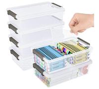 Geophia 6 Pack Extra Large Pencil Box with Removable Dividers, Thickened Plastic Pencil Case Bulk, Clear Crayon Storage Box Stackable Marker Organizer Containers with Lids for Pen, Craft, Art (6 Pack)