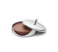 Georg Jensen Sky Drink Coaster Set in Leather - Mirror Polished Stainless Steel Case with Handle