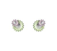 Georg Jensen Stine Goya Daisy Sterling Silver Green and Pink Enamel Stud Earrings - Silver