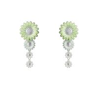 Georg Jensen Stine Goya Daisy Sterling Silver Green and White Enamel Drop Earrings - Silver