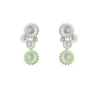 Georg Jensen Stine Goya Daisy Sterling Silver Green and White Enamel Drop Earrings - Silver