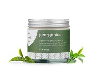 Georganics Mineral Toothpaste Powder - Tea Tree - Stain Removing & Teeth Whitening Powder - 100% Natural - SLS, Glycerine & Fluoride Free - Certified Cosmos Natural, Vegan and Cruelty-Free - 60ml