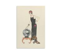 George Barbier L'Empire Du Monde ; Robe Du Soir, De Worth (1924) - Art Deco Evening Gown Illustration with Crystal Ball Wall Art Artworks Picture Print Wall Art Painting Canvas Gift Decor Homes Decora
