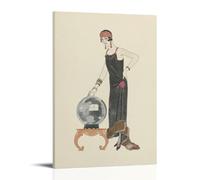 George Barbier L'Empire Du Monde ; Robe Du Soir, De Worth (1924) - Art Deco Evening Gown Illustration with Crystal Ball Wall Art Decorative Painting Canvas Wall Art Living Rooms Bedroom Painting Frame