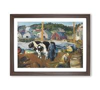George Bellows Ox Team, Matinicus Wharf Classic Painting Framed Wall Art Print, Ready to Hang Picture for Living Room Bedroom Home Office Décor, Walnut A4 (34 x 25 cm)