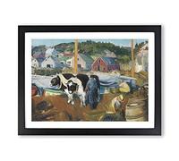 George Bellows Ox Team, Matinicus Wharf Classic Painting Framed Wall Art Print, Ready to Hang Picture for Living Room Bedroom Home Office Décor, Black A4 (34 x 25 cm)