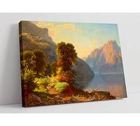 George Bingham "View of A Lake in the Mountains" Painting Canvas Wall Art Picture Print - 36 inch wide x 24 inch high (Frame Depth 30mm)