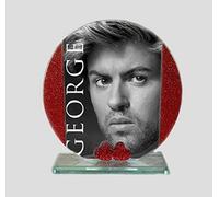 GEORGE, Cut Glass Round Plaque, Red Heart Diamante & Red & Silver Sides Design Limited Edition #1