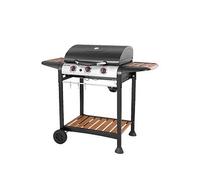 George Foreman GFGBBQ3BW 3 Burner Gas Barbecue with Automatic Ignition & Integrated Thermometer, Black, Gas BBQ, 2 Wheels Fitted Rack with 2 Shelves