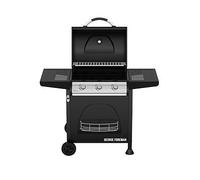 George Foreman GFGBBQ3B 3 Burner Gas Barbecue with Automatic Ignition & Integrated Thermometer, Black, Gas BBQ, 2 Wheels Fitted Rack with 2 Shelves