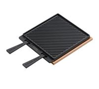 George Foreman Dual-Sided, Cast Iron Smooth Griddle Plate for BBQ with Beech Tray, Grill Pan, Healthy Cooking, Fits into 12" and 16" Pizza Ovens, Rem