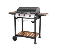 George Foreman GFGBBQ3BW 3 Burner Gas Barbecue with Automatic Ignition & Integrated Thermometer, Black, Gas BBQ, 2 Wheels Fitted Rack with 2 Shelves