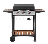 George Foreman GFGBBQ3BW 3 Burner Gas Barbecue with Automatic Ignition & Integrated Thermometer, Black, Gas BBQ, 2 Wheels Fitted Rack with 2 Shelves
