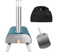 George Foreman Outdoor 12" Wood Pellet Portable Wood Fired Pizza Oven in Teal with Paddle and Carry Bag, BBQ Oven & Smoker, Foldable Legs GFWPPO1BLPC